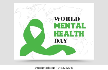 Mental Health Awareness Month vector illustration with green ribbon and flowers. May is Mental Health Awareness Month banner.