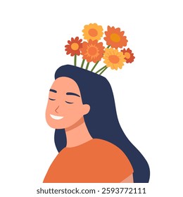 Mental Health Awareness Month. vector illustration with a mental health concept featuring an illustration of a woman undergoing therapy with floral decoration. Care about mental health. Increase aware