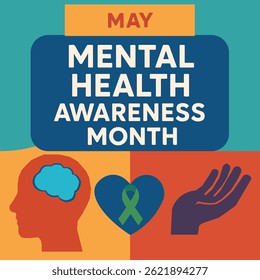 Mental Health Awareness Month Vector Poster – Colorful Flat Illustration for May