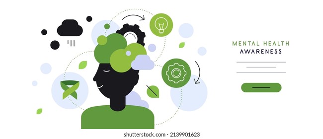 Mental health awareness. Person with fresh mind. Modern flat illustration. Vector file.