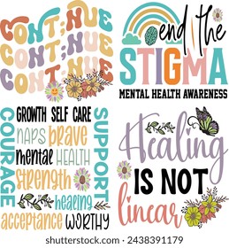 mental health awareness retro design, mental health matters t-shirt vector illustrations, mental health t-shirt design bundle