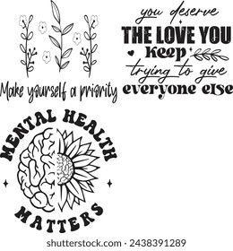 mental health awareness retro design, mental health matters t-shirt vector illustrations, mental health t-shirt design bundle