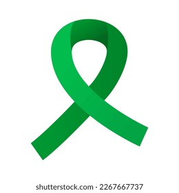 Mental Health Awareness ribbon isolated. Green symbol. Vector illustration. Mental health care and prevention of depressions ant other psychological diseases.
