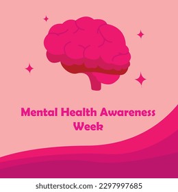 Mental Health Awareness Week with brain cartoon colourful greeting card