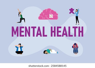 Mental Health Awareness – Wellness, Self-Care, and Emotional Well-Being 2d flat vector illustrations