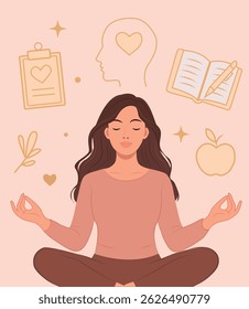 mental health awareness-meditation woman illustration-world health day wellness concept-vector illustration