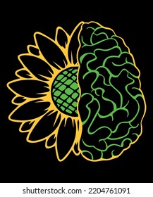 Mental Health Awarness Sunflower Brain Symbol Psychological Awarness Motivational Design, Great for Print on Mug, Shirt, Greeting Card etc.