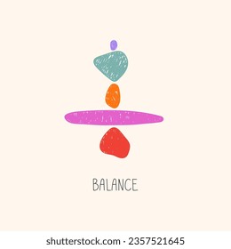 Mental health, balance, meditation, wellness, relax concept, pebbles pyramid clipart illustration. Poster, banner, card with lettering phrase 