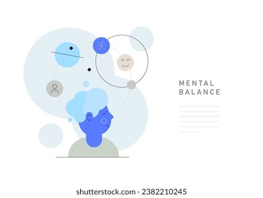 Salud mental y equilibrio. Bienestar y personalidad. Ilustración simple plana. Archivo vector. 