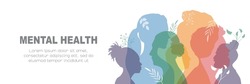 Mental Health Banner. Card With Place For Text. Flat Vector Illustration.
