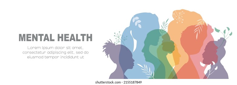 Mental Health banner. Card with place for text. Flat vector illustration. - Shutterstock ID 2155187849