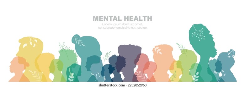 Mental Health banner. People stand side by side together. Flat vector illustration.