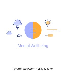Mental health, bipolar disorder concept, negative or positive thinking, emotional control, vector flat illustration
