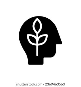 Mental health black glyph icon. Positive thinking. Inner calmness. Psychological wellbeing. Optimistic thoughts. Silhouette symbol on white space. Solid pictogram. Vector isolated illustration