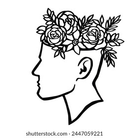 mental health blooming head sketch vector illustration