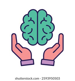 Mental health brain care icon style illustration
