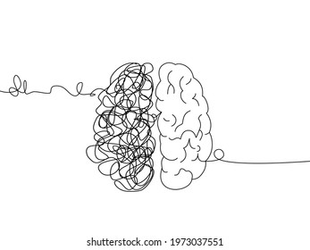 Mental health ,brain development  medical treatment concept, line in a shape of arrange messy to perfect, complicated string try to go in the same direction  , vector  illustration 