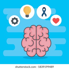 mental health brain with icon set design, mind psychology and idea theme Vector illustration
