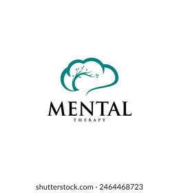 mental health brain and tree logo. Psychotherapy symbol concept graphic design vector illustration.