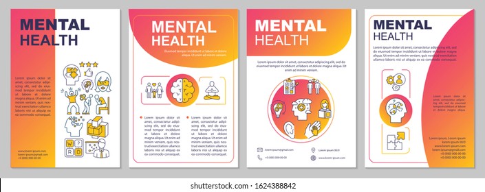 Mental Health Brochure Template. Psychiatry Flyer, Booklet, Leaflet Print, Cover Design With Linear Icons. Psychological Wellness. Vector Layouts For Magazines, Annual Reports, Advertising Posters