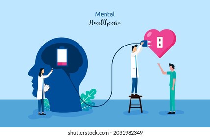 Mental health care concept with doctors give treatment for patient symbol illustration.