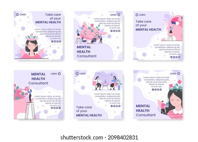 Mental Health Care Consultant Post Template Flat Design Illustration Editable of Square Background for Social media, Greeting Card and Web