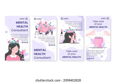 Mental Health Care Consultant Stories Template Flat Design Illustration Editable of Square Background for Social media, Greeting Card and Web