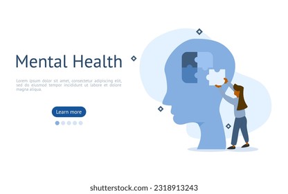 mental health care illustration set. women recovered stress by managing your own thoughts within your own thoughts. psychotherapy concept. vector illustration.