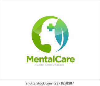 mental health care logo with hand and leaf figure for medical service