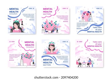 Mental Health Care Post Template Flat Design Illustration Editable of Square Background for Social media, Greeting Card and Web