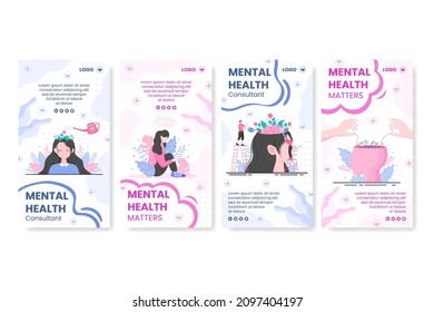 Mental Health Care Stories Template Flat Design Illustration Editable of Square Background for Social media, Greeting Card and Web