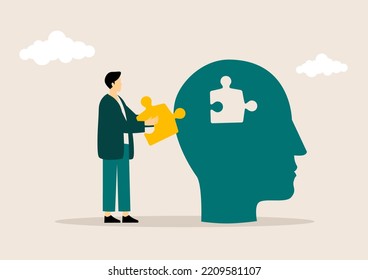 Mental health care treatment vector illustration concept. specialist doctor work to give psychology therapy. Tiny people character with screwdriver. Banner, poster, or social media printing.