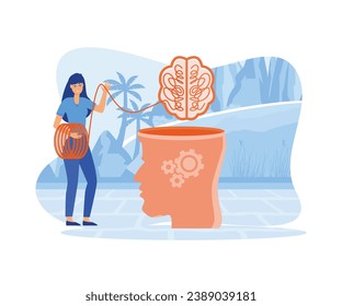 Mental health. Character with mental disorder fight against stress, depression, emotional burnout and other psychological problems.flat vector modern illustration 