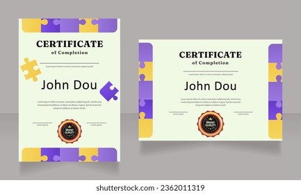 Mental health class completion certificate design template set. Vector diploma with customized copyspace and borders. Printable document for awards and recognition. Fraunces Bold font used