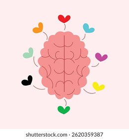 Mental health concept. a brain surrounded by love. Thinking illustration