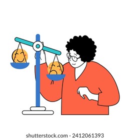 Mental health concept with cartoon people in flat design for web. Woman works as psychologist, researches happy or sad client feelings. Vector illustration for social media banner, marketing material.