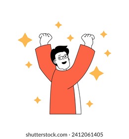 Mental health concept with cartoon people in flat design for web. Man has positive emotions and inspirations, acceptance yourself. Vector illustration for social media banner, marketing material.
