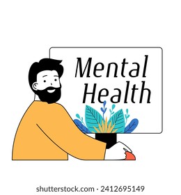 Concepto de salud mental con caricaturas en diseño plano para web. Ilustración del vector