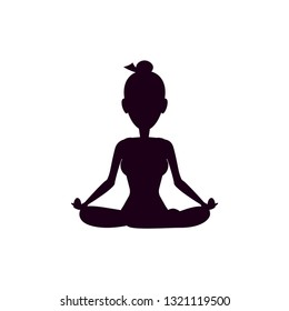 Mental health concept. Caucasian woman meditating with crossed legs. Vector illustration in flat style.