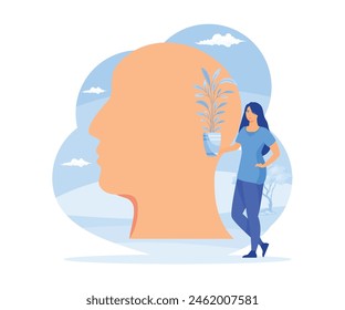Mental health concept. Character with mental disorder fight against stress. Psychotherapy concept. flat vector modern illustration 