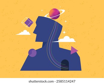 Mental health concept, dream, psychology, brain connect to heart, surreal, creative mind poster