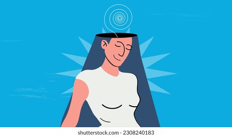 mental health concept, happy and calm woman, positive thoughts, anxiety and confusion mind or stress. vector illustration.