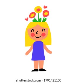 Mental health concept. Happy girl.  Hand drawn illustration on white background.