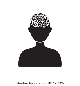 mental health concept, head with human brain icon over white background, silhouette style, vector illustration
