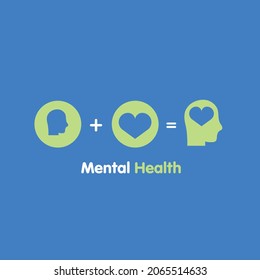 Mental health concept, human head and heart, psychological help, psychiatry concept - blue and green color, head with heart is mental health .