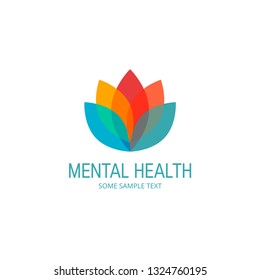 Mental health concept. Logo template with colored lotus flower. Vector illustration in flat style.