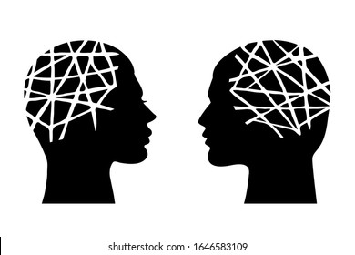 Mental health concept. Man and woman head vector illustration