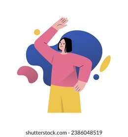 Mental health concept with people scene in the flat cartoon design. The girl does sports and meditation to balance physical and psychological exercises. Vector illustration.