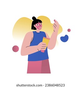 Mental health concept with people scene in the flat cartoon design. The girl does beauty procedures with masks to maintain the healthy condition of her skin. Vector illustration.