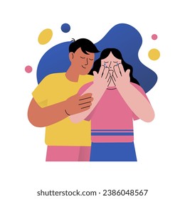 Mental health concept with people scene in the flat cartoon design. A guy spends time with his girlfriend so that she feels supported by him. Vector illustration.